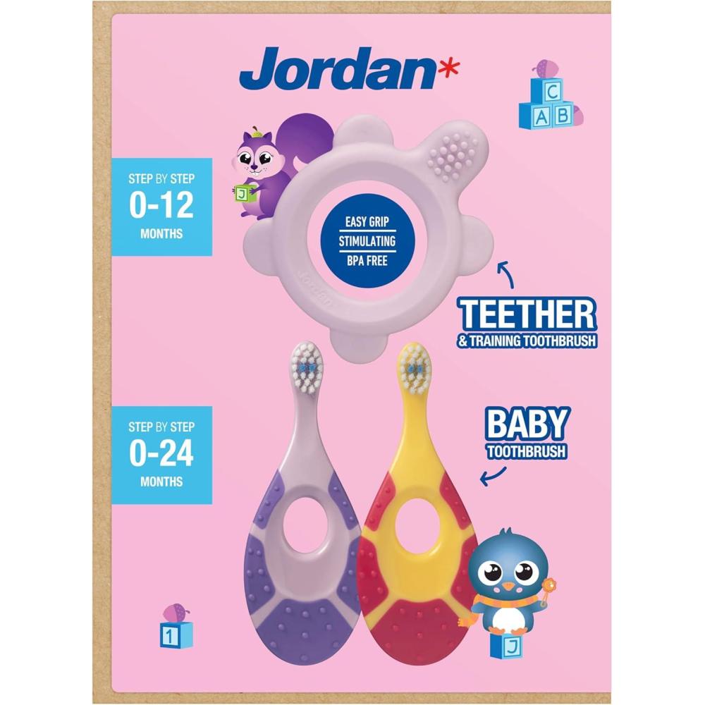 image:imageJordan   Step 0 Teether amp Training Toothbrush  BPAFree Hygienic 2in1 Teething amp Early Brushing Solution for Babies  Pink  1 Teether  2 Step 1 Baby ToothbrushStep 1  Teethet Pink