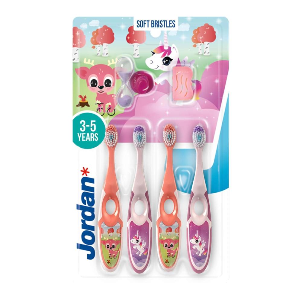 image:imageJordan   Step 2 Kids Toothbrush  35 Years Soft Bristles BPA Free4 Pack  Blue amp GreenPink