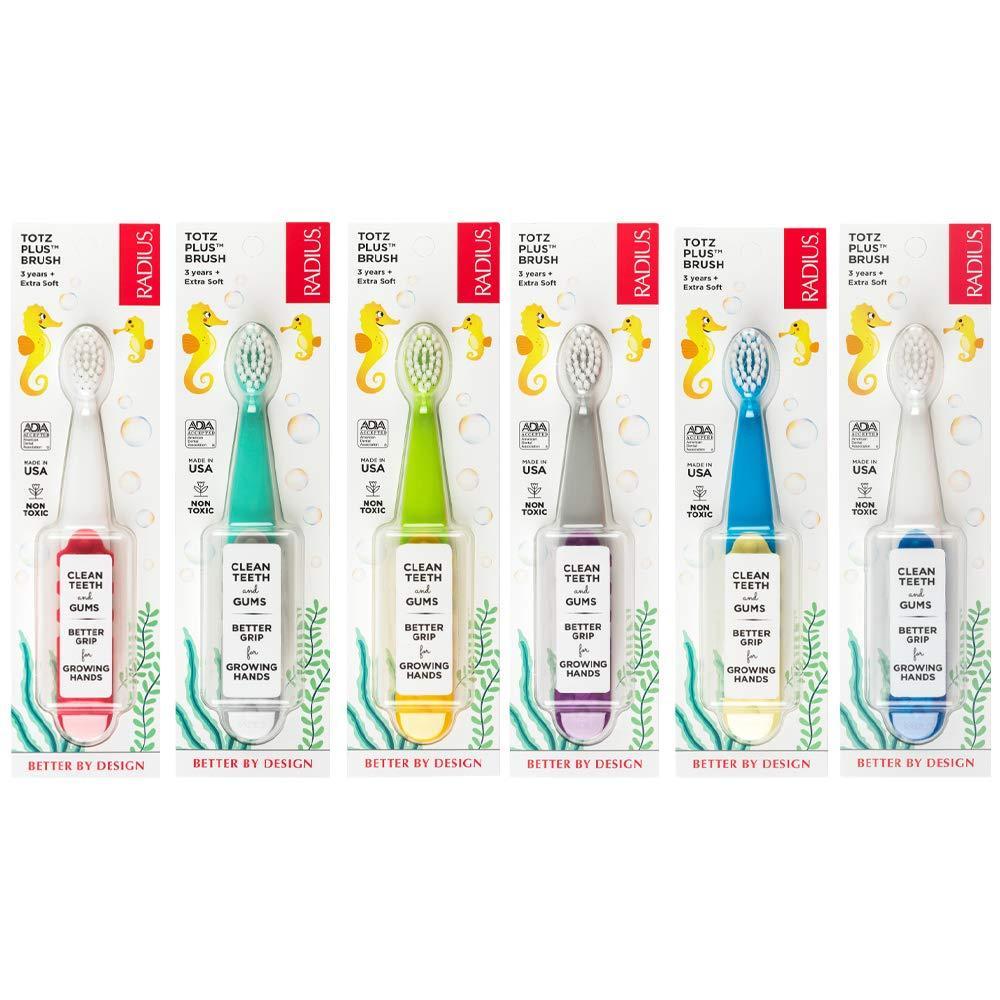image:imageRADIUS Totz Plus Brush Kids Toothbrush Silky Soft BPA Free ADA Accepted Designed for Delicate Teeth amp Gums for Children 3 Years amp Up  WhiteBlue  Pack of 1Assorted Colors