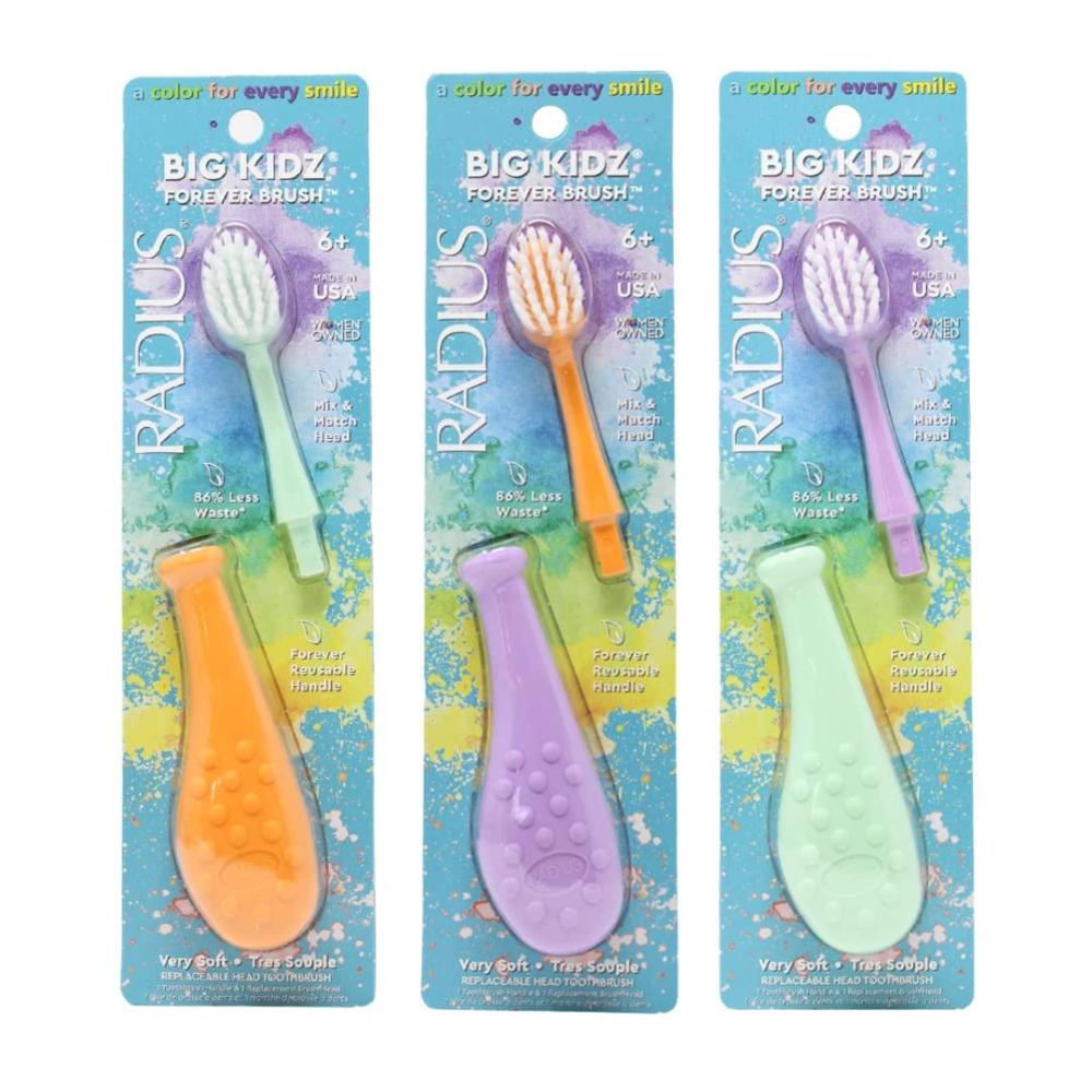 image:imageRadius Big Kidz Forever Brush with Replaceable Head Toothbrush for Children 6 Years and Up BPA Free ADA Accepted for Growing Teeth and Gums  Right and Left Handed Extra SoftLavender  Mint Tangerine
