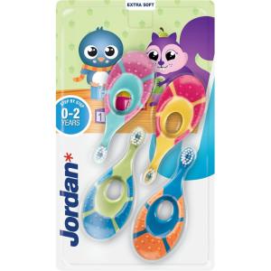 Jordan* ® | Step 0 Teether & Training Toothbrush | BPA-Free, Hygienic, 2-in-1 Teething & Early Brushing Solution for Babies | Pink | 1 Teether + 2 Step 1 Baby Toothbrush(Step 1)