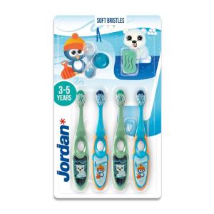 Jordan* ® | Step 2 Kids Toothbrush | 3-5 Years, Soft Bristles, BPA Free,4 Pack | Blue & Green(Blue & Green)