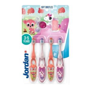 Jordan* ® | Step 2 Kids Toothbrush | 3-5 Years, Soft Bristles, BPA Free,4 Pack | Blue & Green(Pink)