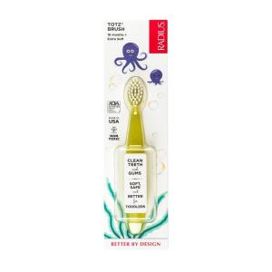 RADIUS Totz Toothbrush Extra Soft Brush BPA Free & ADA Accepted Designed for Delicate Teeth & Gums for Children 18 Months & Up – Green Sparkle – Pack of 1(Yellow)