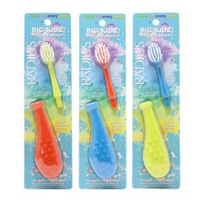 Radius Big Kidz Forever Brush with Replaceable Head Toothbrush for Children, 6 Years and Up, BPA Free ADA Accepted for Growing Teeth and Gums – Right and Left Handed, Extra Soft(Coral / Chartreuse / Blue)
