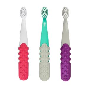 RADIUS Totz Plus Brush Kids Toothbrush Silky Soft BPA Free ADA Accepted Designed for Delicate Teeth & Gums for Children 3 Years & Up – PurpleGrey – Pack of 1(Greypurple / Whitecoral/ Mintgrey)